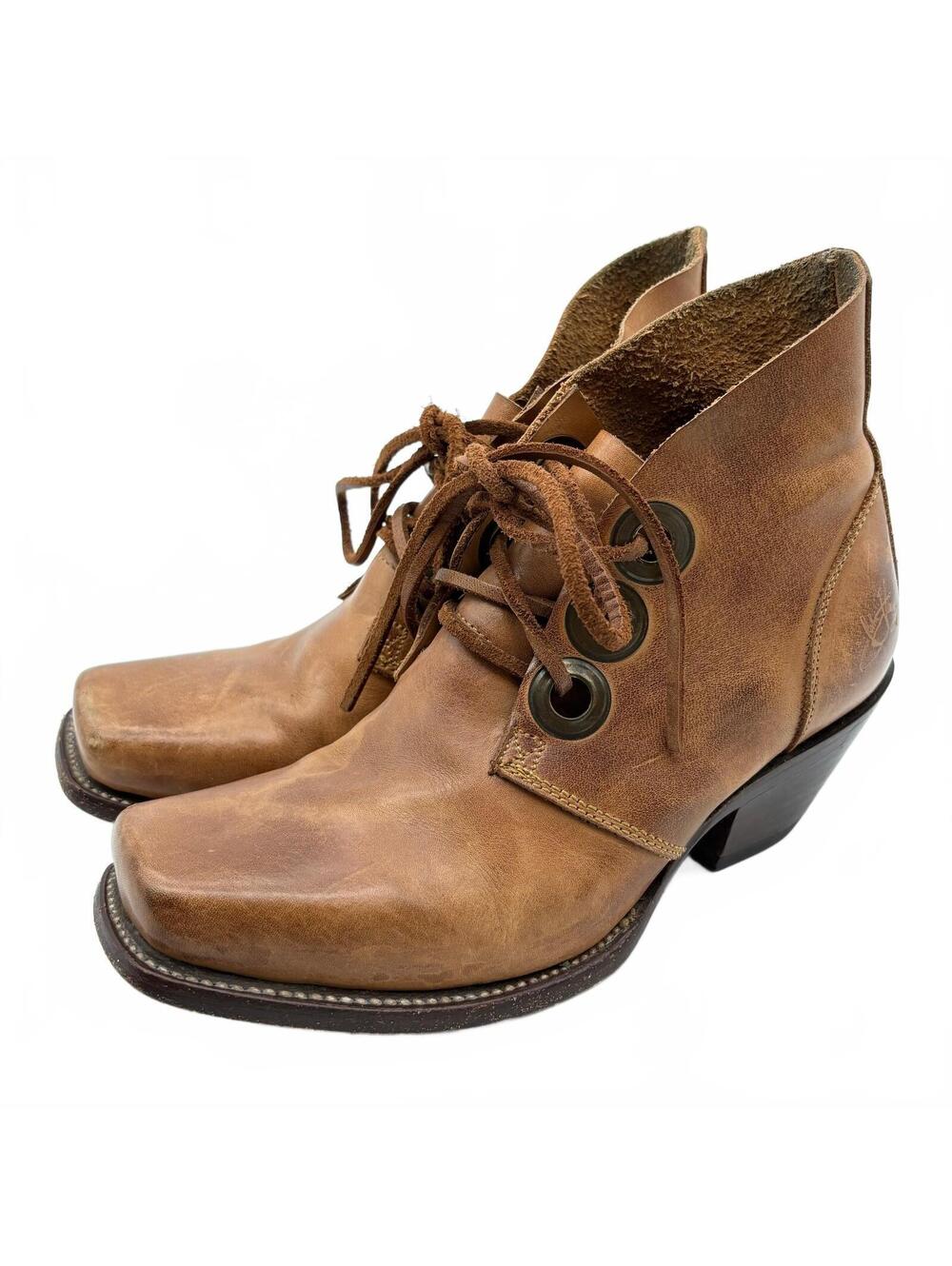 John Fluevog Simon Leather Ankle Boots Women's US 6.5 Brown Tan 3-Eyelet